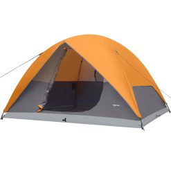 Amazon Basics - Tienda de campaña con lona y bolsa de transporte para 3 estaciones, fácil instalación, 6 personas, Naranja y gris