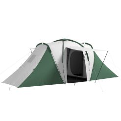Outsunny Tienda de Campaña Familiar Tipo Túnel para de 4-6 Personas 555x225x190 cm Impermeable 3000 mm Tienda de Camping Plegable con 2 Dormitorios Bolsa para Senderismo Gris y Verde