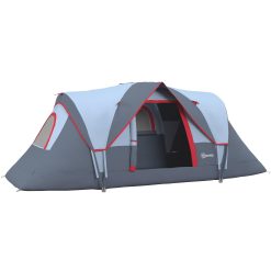 Outsunny Tienda de Campaña Familiar para 5 Personas Tienda de Acampada de Túnel Impermeable 3000mm+ Tienda de Camping con Bolsa de Transporte y Gancho para Pescar Senderismo 455x220x180 cm Gris
