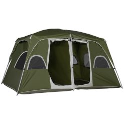 Outsunny Tienda de Campaña Familiar para 4-8 Personas con 2 Dormitorios Tienda de Camping Grande con 2 Bolsillos y Ventanas con Malla Impermeable 400x275x210 cm Verde