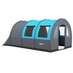 Outsunny Tienda de Campaña Familiar para 5-6 Personas Tienda de Camping Plegable Impermeable 3000 mm con 2 Habitaciones Puertas y Bolsa de Transporte para Senderismo 480x260x200 cm Gris